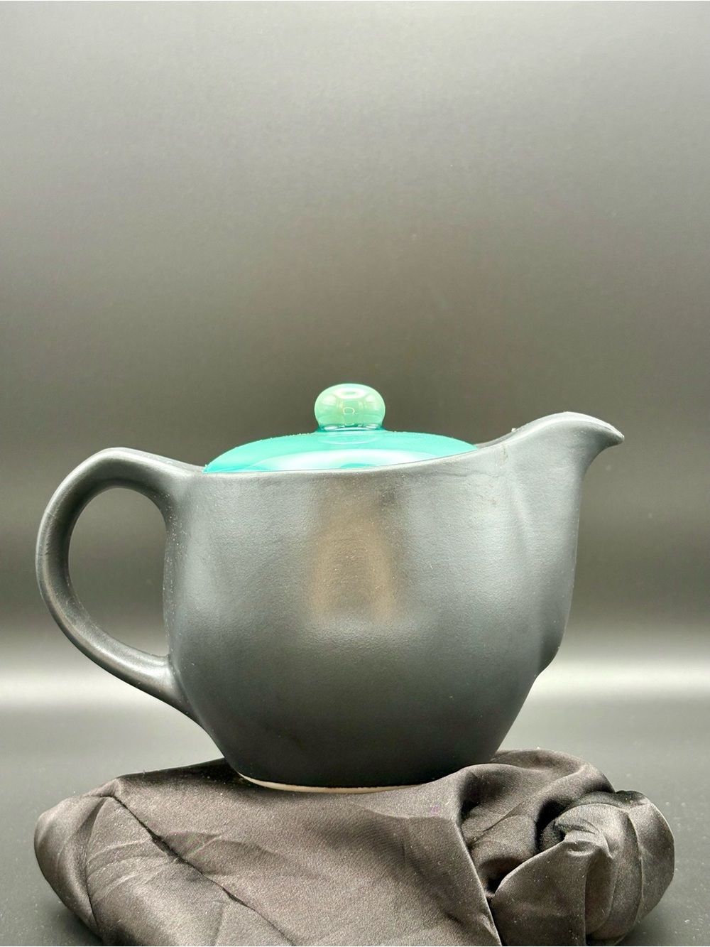 Matte Black Ceramic Teapot with Turquoise Lid - Elegant Tea Server